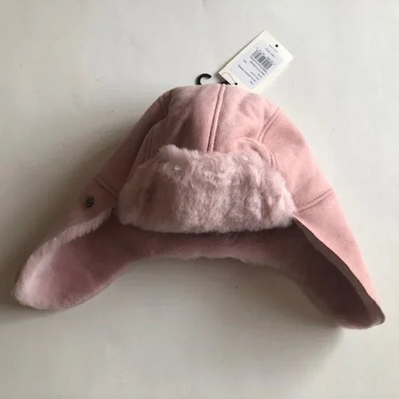 UGG KIDS LEATHER & REAL SHEARLING TRAPPER HAT AND MITTENS SET. SHEEPSKIN - Picture 7 of 16